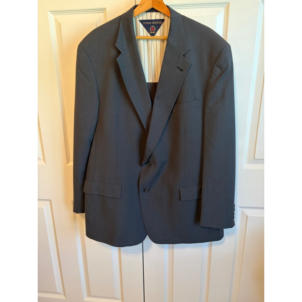 Tommy Hilfiger Mens Blazer Jacket Charcoal Gray Pinstripe Tailored Suit Coat